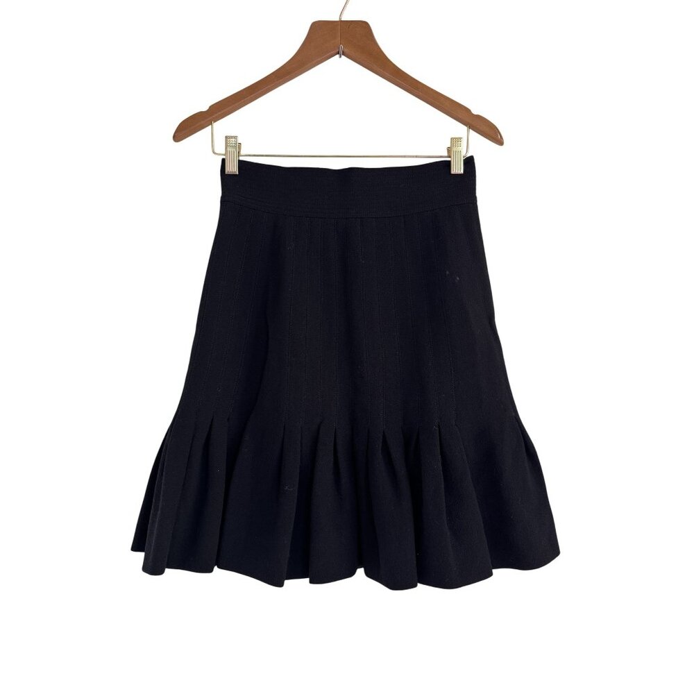 Fendi Women's Black Wool Fit & Flare Tulip Zipper Closure Mini Skirt Size 40 US4